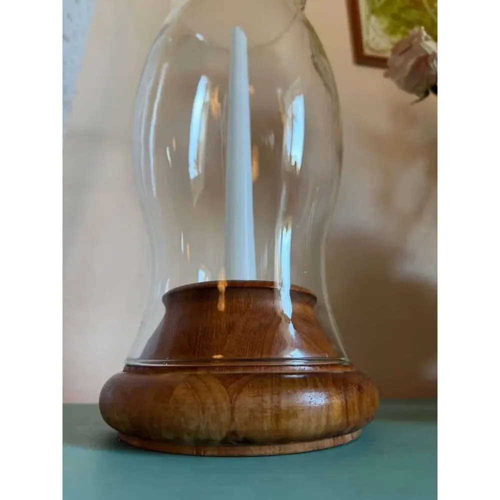 Vintage Dansk Teak & Glass Hurricane Candle Holder